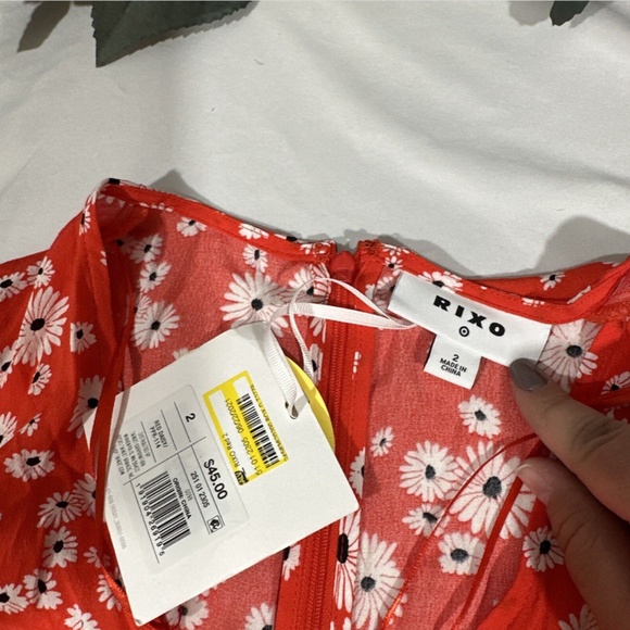 NWT $45 RIXO for Target [ 2 ] Floral Puff Sleeve Swing‎ Dress in Red Daisy - Picture 6 of 15